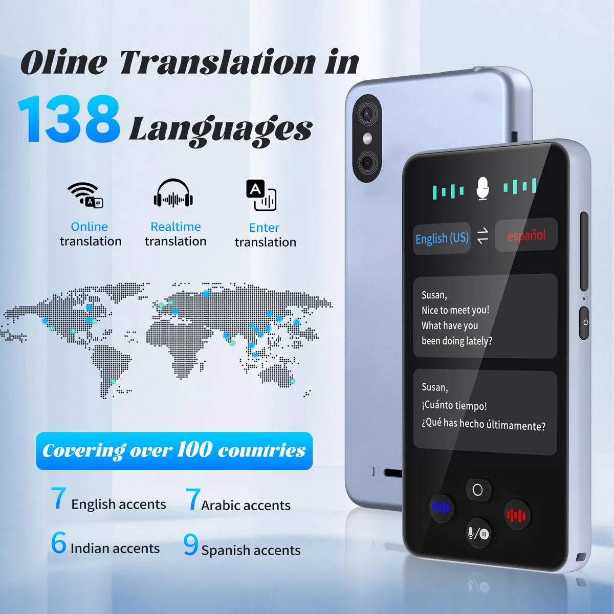 Traduttore Simultaneo Vocale Offline, 138 Lingue Traduttore Vocale Istantaneo Multilingue, Traduttore Istantaneo Vocale con Translator di Foto/Italiano offline, con 2000 mAh Batteria