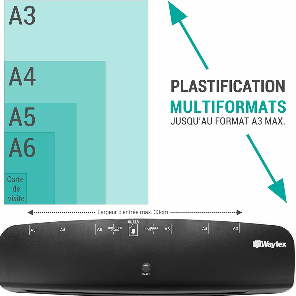 WAYTEX 78209 - Kit plastificatrice A3 A4 Pro, veloce fino a 2 x 125 micron, con taglierina foglio, arrotondatore di angoli e 20 buste per plastificare