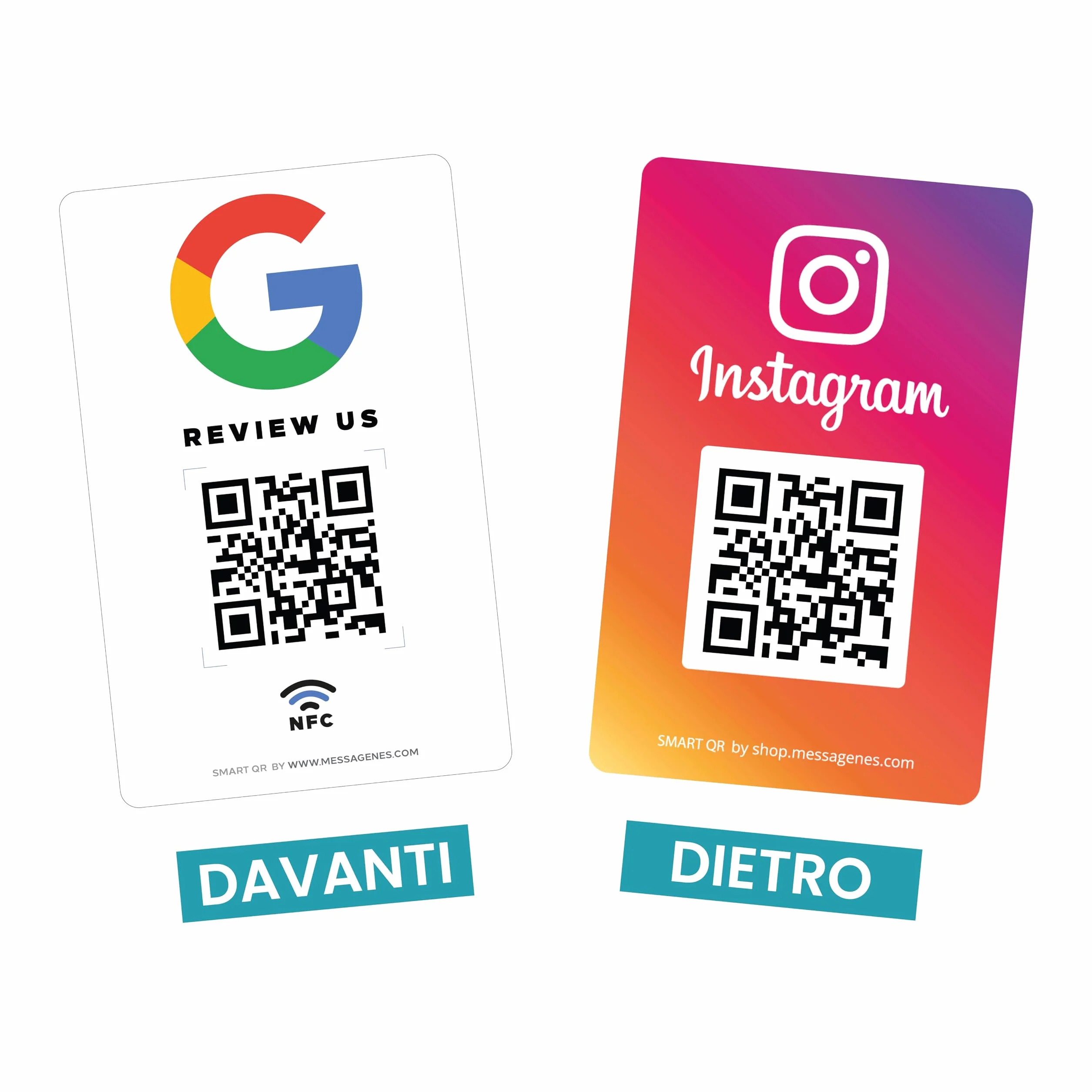 Carta Riutilizzabile per Recensioni Google con QR & NFC Toccabile - Pack 2 - iPhone & Android - Configura a Casa | MESSAGENES