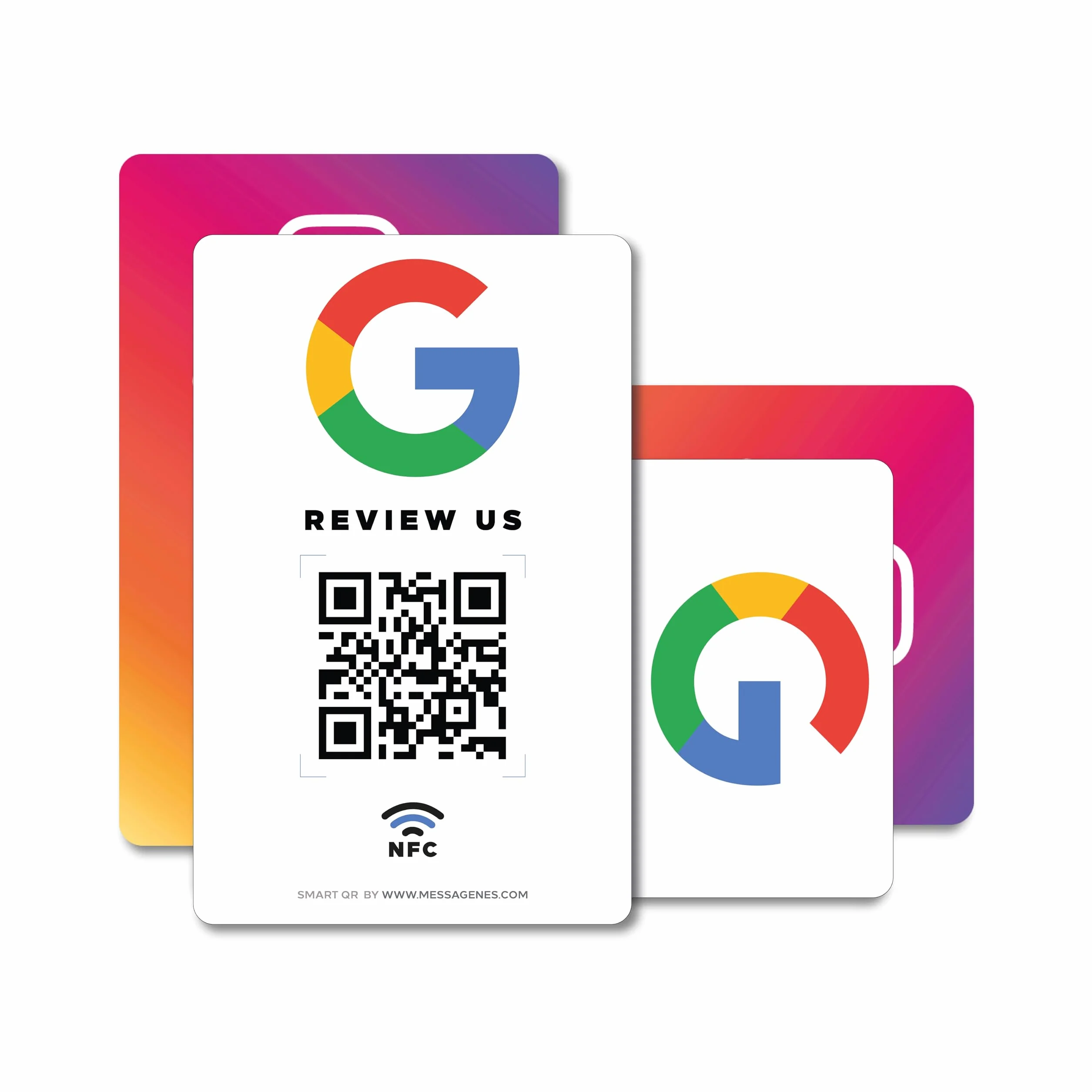Carta Riutilizzabile per Recensioni Google con QR & NFC Toccabile - Pack 2 - iPhone & Android - Configura a Casa | MESSAGENES