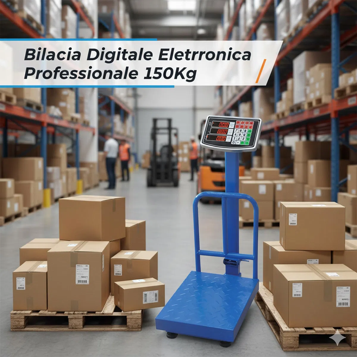 Voltix Bilancia Digitale Elettronica Professionale 150 Kg con Display LCD Retroilluminato, Bilancia Industriale Ricaricabile per Negozio, Casa, Azienda e Attività Ambulante - Alta Precisione e Facile