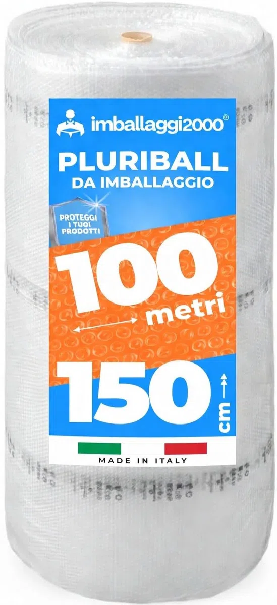 IMBALLAGGI 2000 - Pluriball Imballaggio, 1Pz 1,5x100M 55gr/mq Ideale per Spedizione Trasloco e Trasporto, Plastica per Imballaggio con Bolle Valida come Imballaggio per Spedizioni e Protezione Oggetti