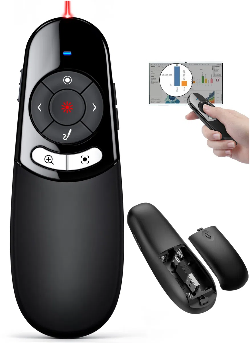 Presentatore digitale USB C senza fili 2.4 GHz PowerPoint Pointer per presentazioni con Spotlight/lente d'ingrandimento/digitale/puntatore fisico per Windows 8/10/Mac SO 11.12/LCD/LED