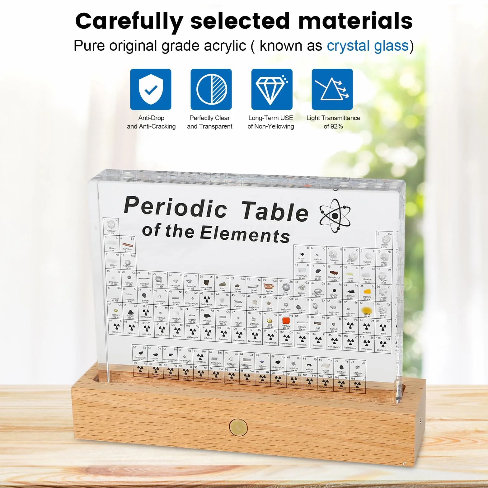 Btstil Tavola periodica con elementi reali, tabella periodica di 83 elementi, campioni tavola periodica espositore regalo per studenti insegnanti studenti artigianato decorazione (grande A)