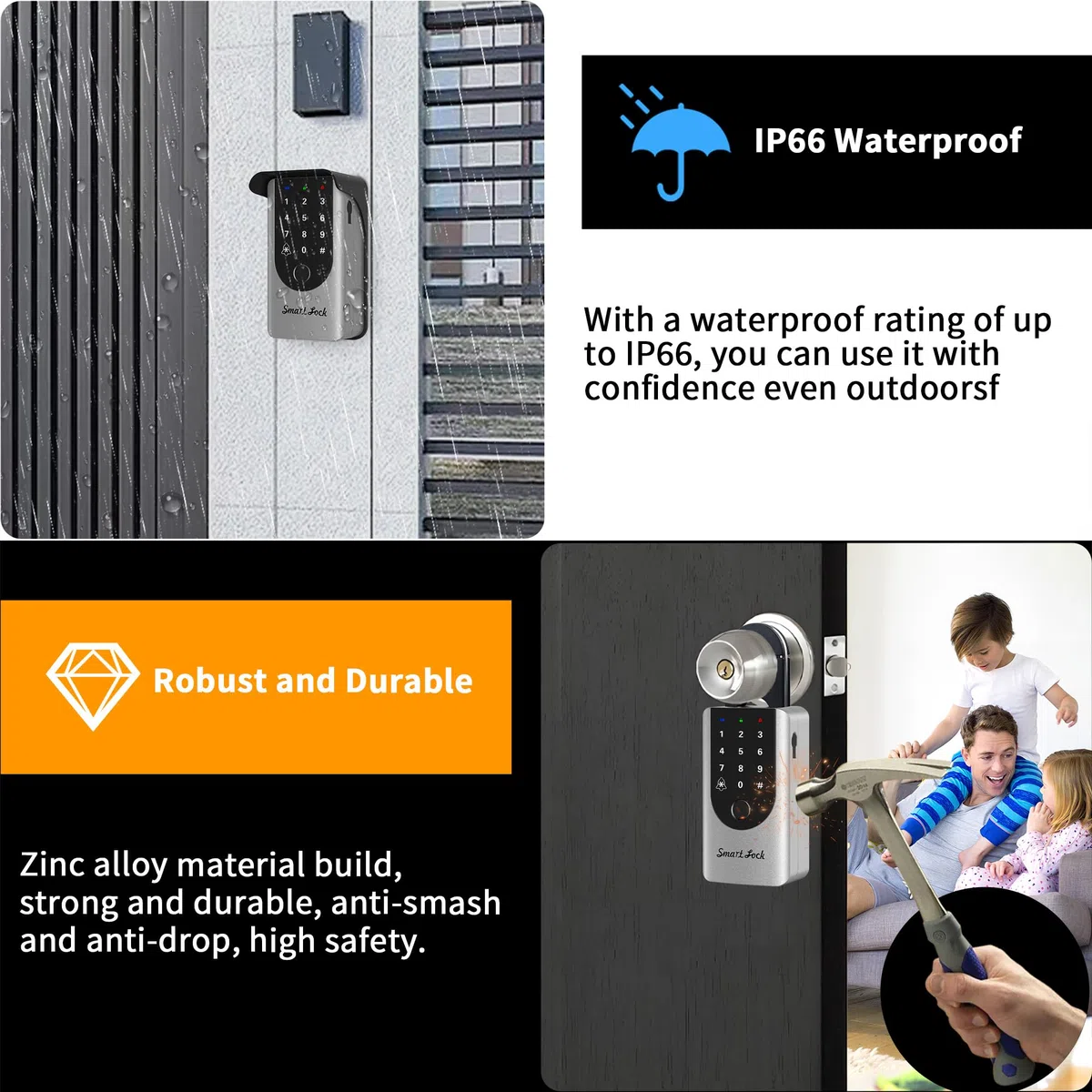Cassetta di sicurezza per chiavi da parete, con app e impronte digitali, impermeabile IP66, con campanello integrato, scatola intelligente per chiavi di casa, auto, per esterni (argento)