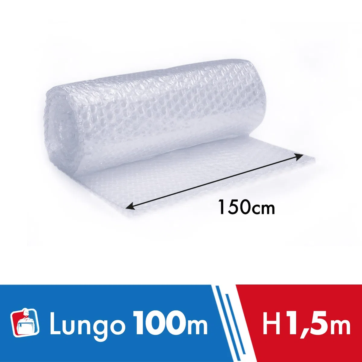 IMBALLAGGI 2000 - Pluriball Imballaggio, 1Pz 1,5x100M 55gr/mq Ideale per Spedizione Trasloco e Trasporto, Plastica per Imballaggio con Bolle Valida come Imballaggio per Spedizioni e Protezione Oggetti