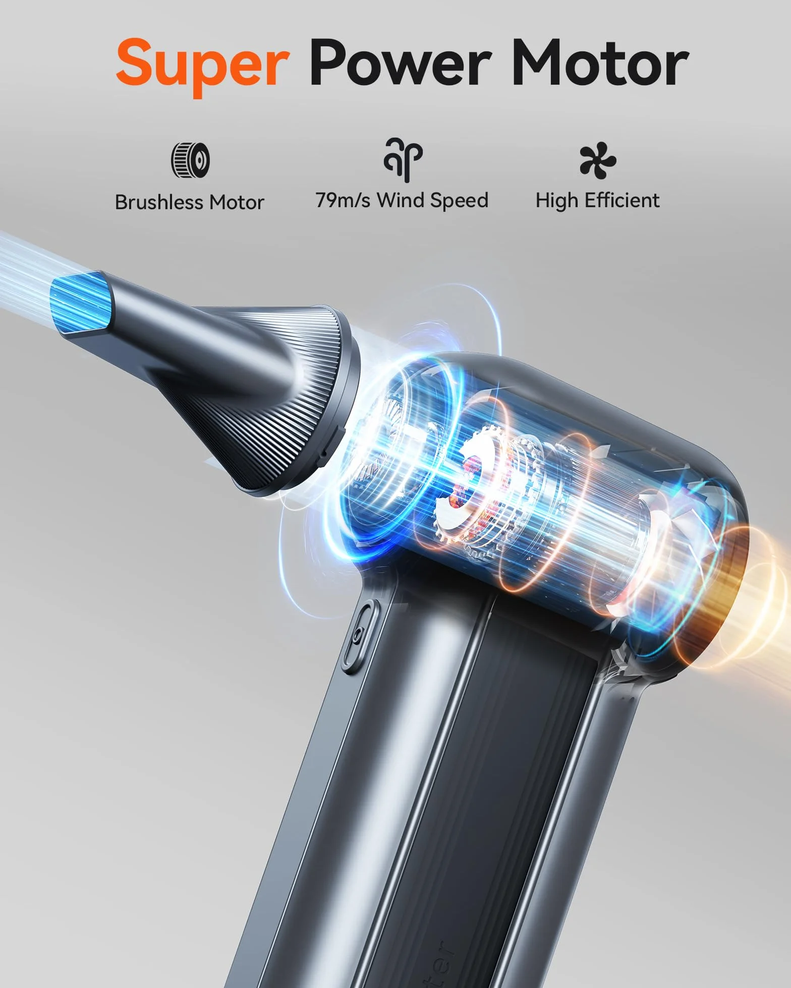 WOLFBOX MF100 Soffiatore d'Aria Elettrico - 150000 RPM, Senza Fili, Motore Brushless Ricaricabile, 3 Marce Regolabili per Computer, Tastiera, Casa e Auto