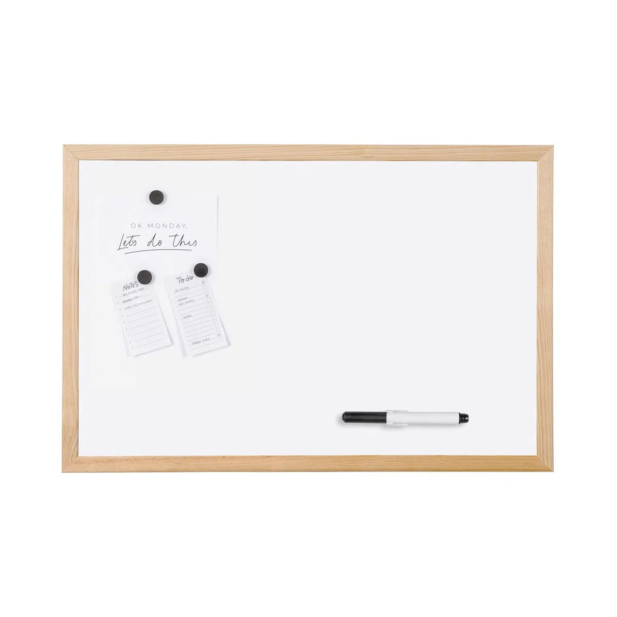 Bi-Joy Lavagna Bianca Non magnetica, Superficie cancellabile a secco, con Cornice in Legno di Pino (80 x 60 cm)