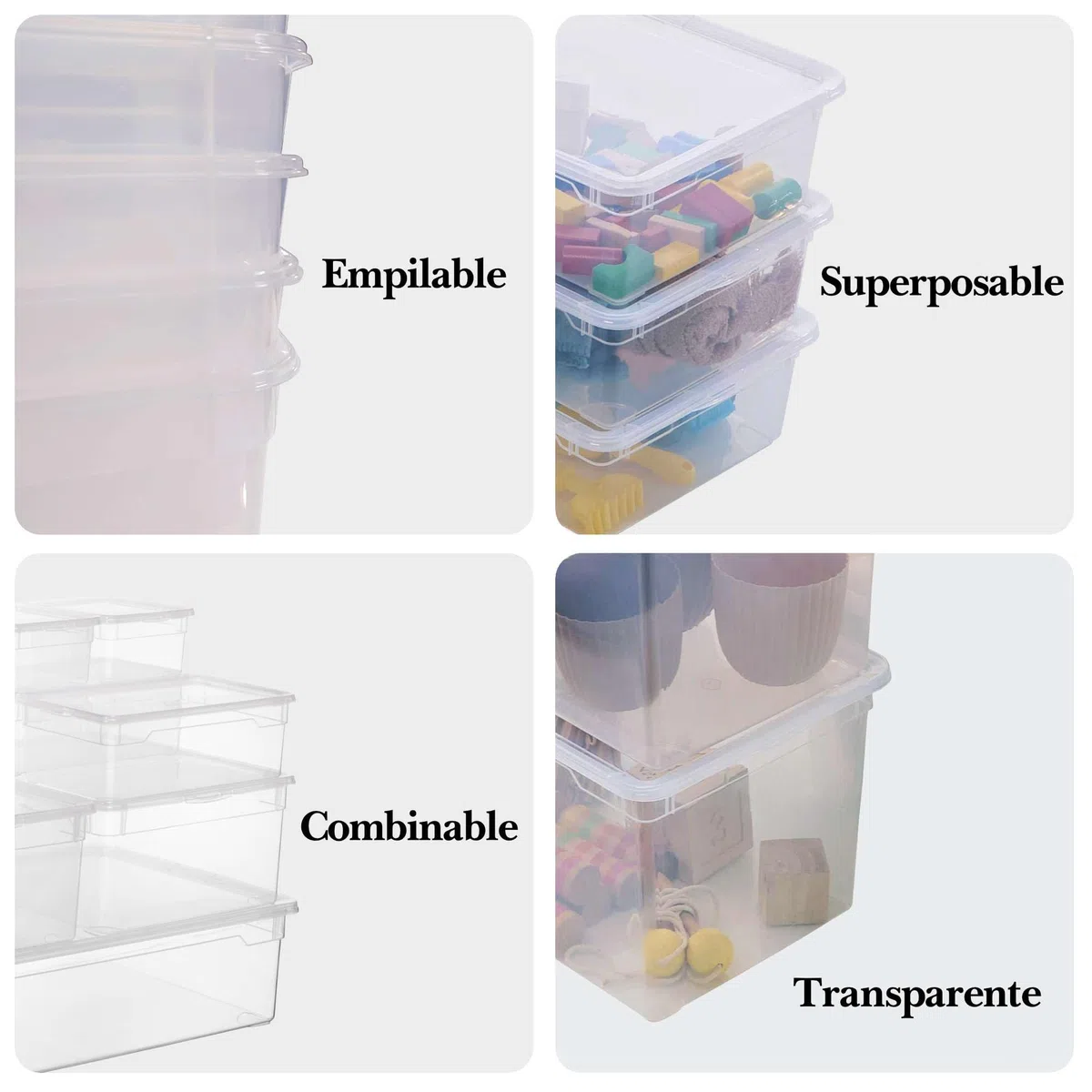 Sundis Clear Box, set di 5 scatole portaoggetti 30l, con coperchio, plastica trasparente, impilabile, multiuso, ideale per riporre giocattoli, vestiti e documenti