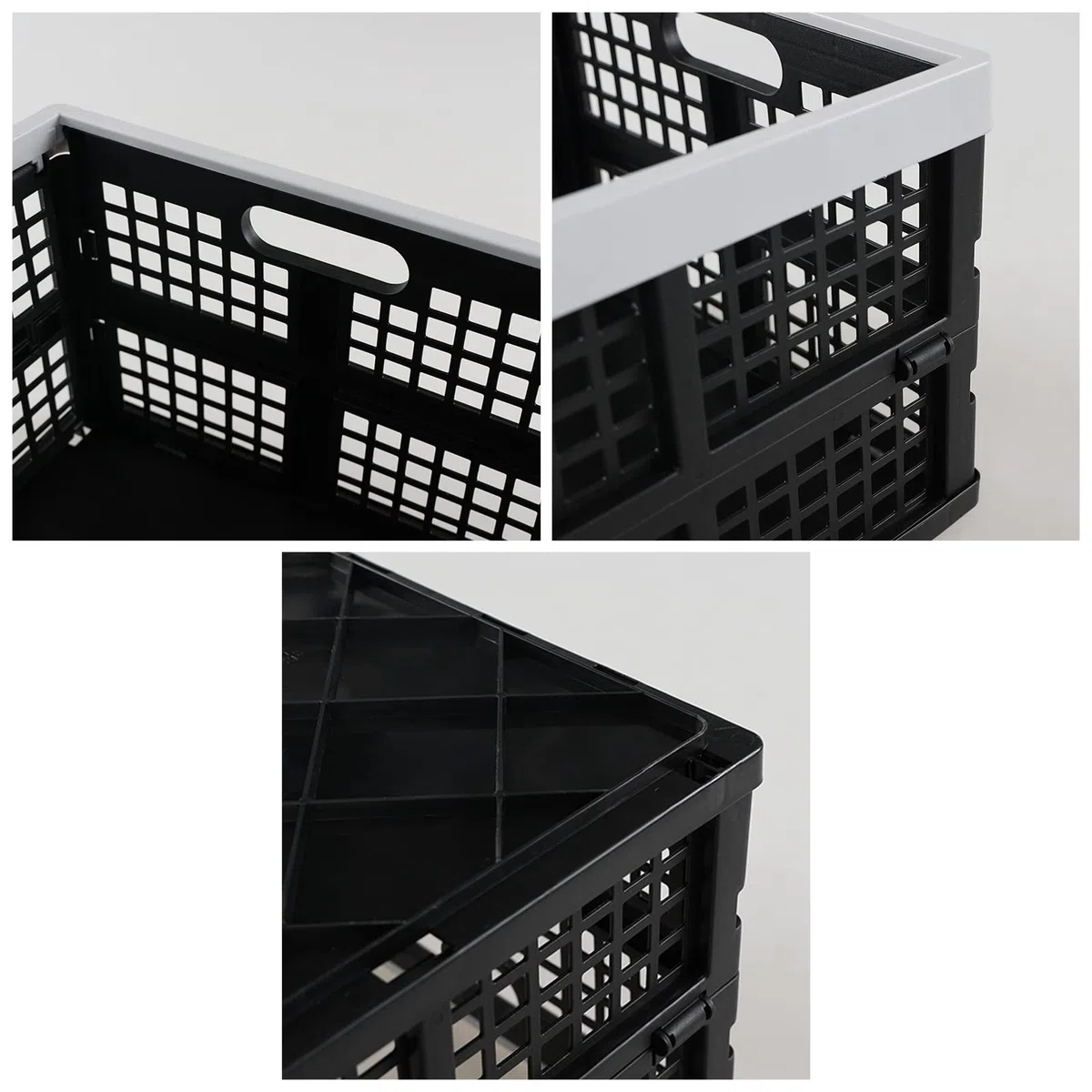 Set di 3 cesti pieghevoli impilabili da 30 l, cassette pieghevoli in plastica