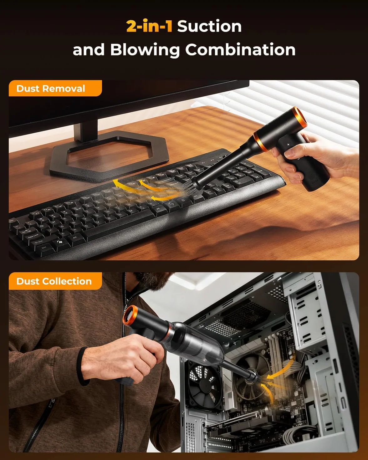K&F CONCEPT 2 in 1 Soffiatore Aspiratore Elettrico 300000 RPM, Aria Compressa Spolverino Air Duster | Lega di Alluminio| 9 Ugelli | Brushless Motore per Pulizia PC,Tastiere,Auto e Ambienti Estern