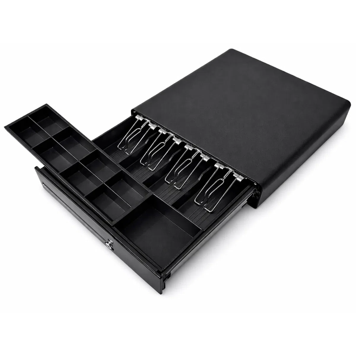 Cassetto per cassa 40 cm per registratore di cassa – 4 scomparti banconote – 8 scomparti pezzi – RJ11/RJ12 – nero