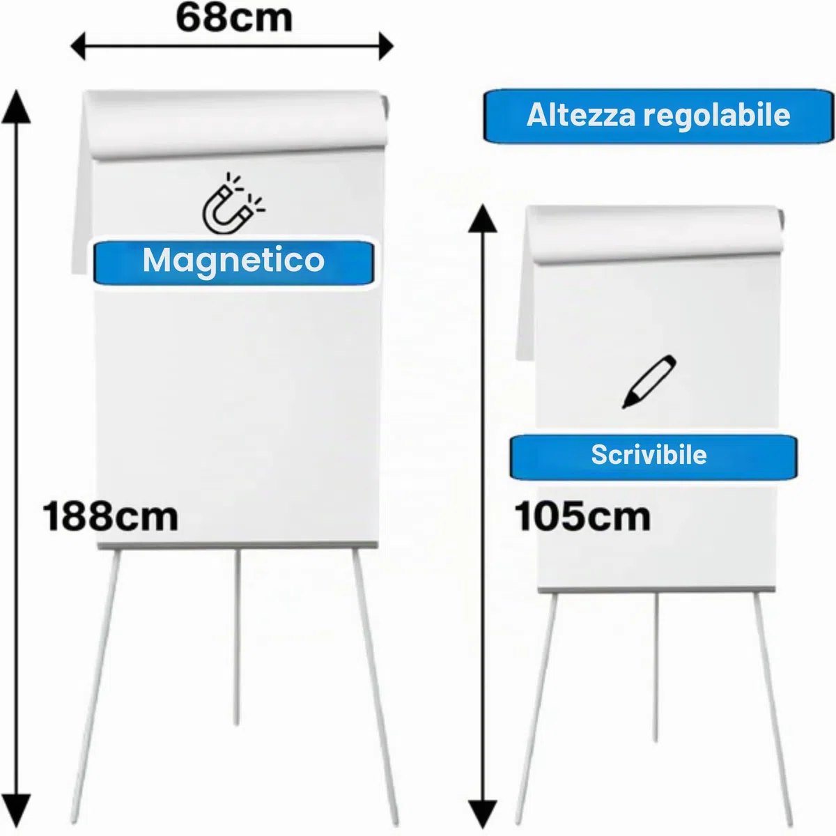 Floordirekt Lavagna a fogli mobili con triplo, supporto per blocchi e bracci laterali, magnetica e scrivibile, autoportante e regolabile in altezza, lavagna magnetica, lavagna con vassoio (coyote)