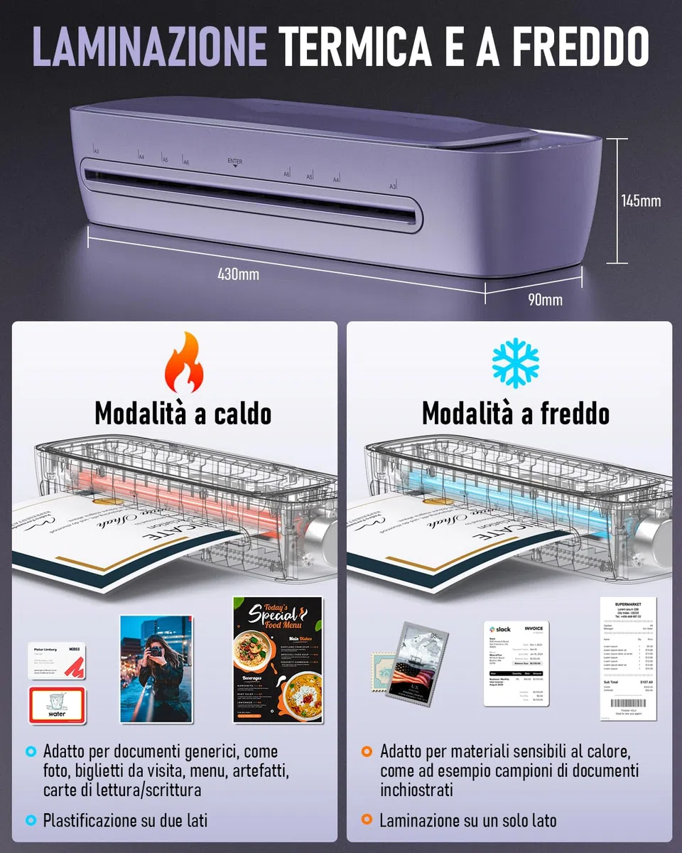 Plastificatrice A3 con 30 Foglio di Laminazione, Caldo e Freddo Plastificatore per A3 A4 A5 A6, 9 in 1 Macchina Plastificatrice con Taglierina e Arrotondatore per Scuola, Ufficio, Casa