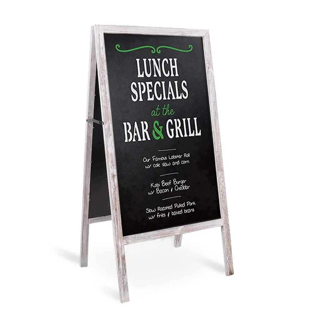 Unho Lavagna Cancellabile Nera con Cavalletto, Lavagna Magnetica Piegnevole Lavagna per presentazione per Bar Lavagna Bifacciale da Terra con Legno Cornice per Pasticceria Negozio 50x100cm Grigio