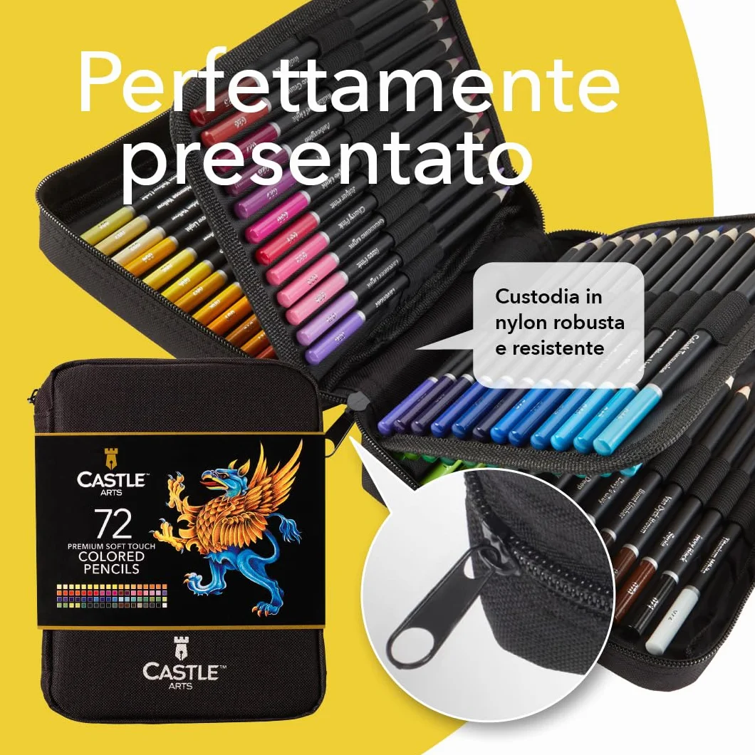 Castle Art Supplies Set con cerniera lampo 72 matite colorate custodia