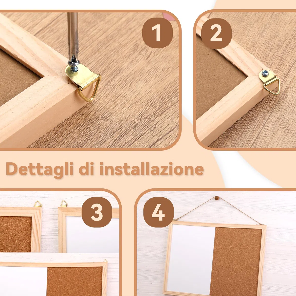 Lavagna in Sughero,Combinazione Di Set Di Lavagne In Sughero, Lavagne in Sughero Da 15,74 x 11,81 Per Bacheche Da Parete, Con Guarnizioni,Puntine In legno,Golfari,Viti Applicabili All'home Office