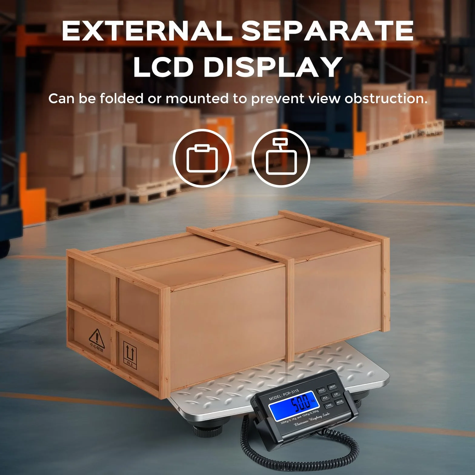Bonvoisin Bilancia Postale Digitale 300kg/660lb, Display LCD Esterno, Piatto Acciaio Inox, Doppia Portata Precisione 300kg/0,1kg & 150kg/0,05kg, Commutabile kg/oz/lb/lb:oz, Funzione Conteggio
