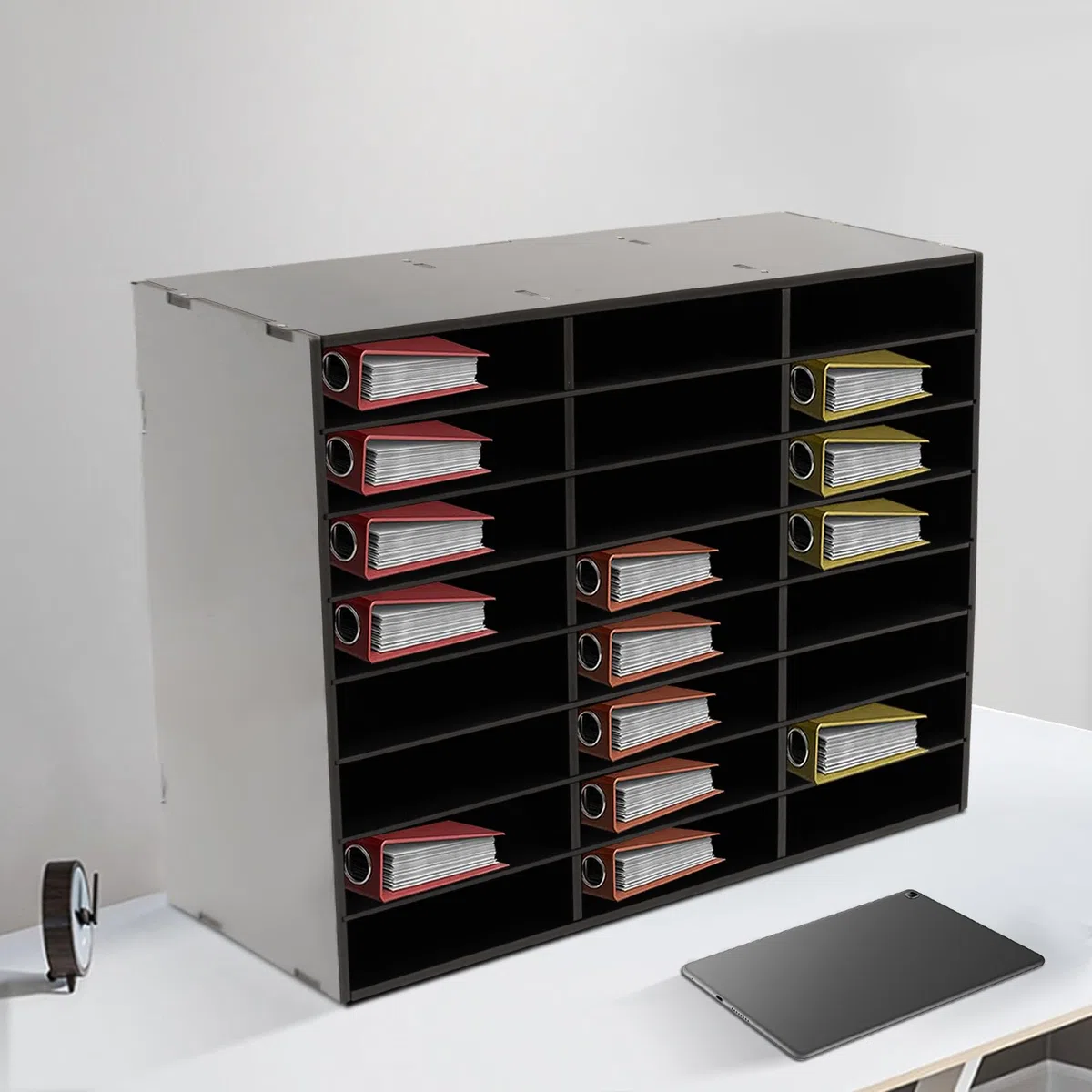 Organizer per documenti, bianco e nero, per archivio, ufficio, sistema di archiviazione in PVC, per raccoglitori, riviste in ufficio (nero, 73,7 x 30,2 x 59,6 cm)