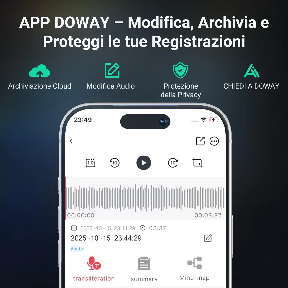 MECHEN Registratore Vocale IA 64GB, Trascrizione e Traduzione in 81 Lingue, Registrazione Magnetica di Chiamate, 30+ Modelli di Riassunto e Mappe Mentali, Bluetooth 5.3 (V05-B)