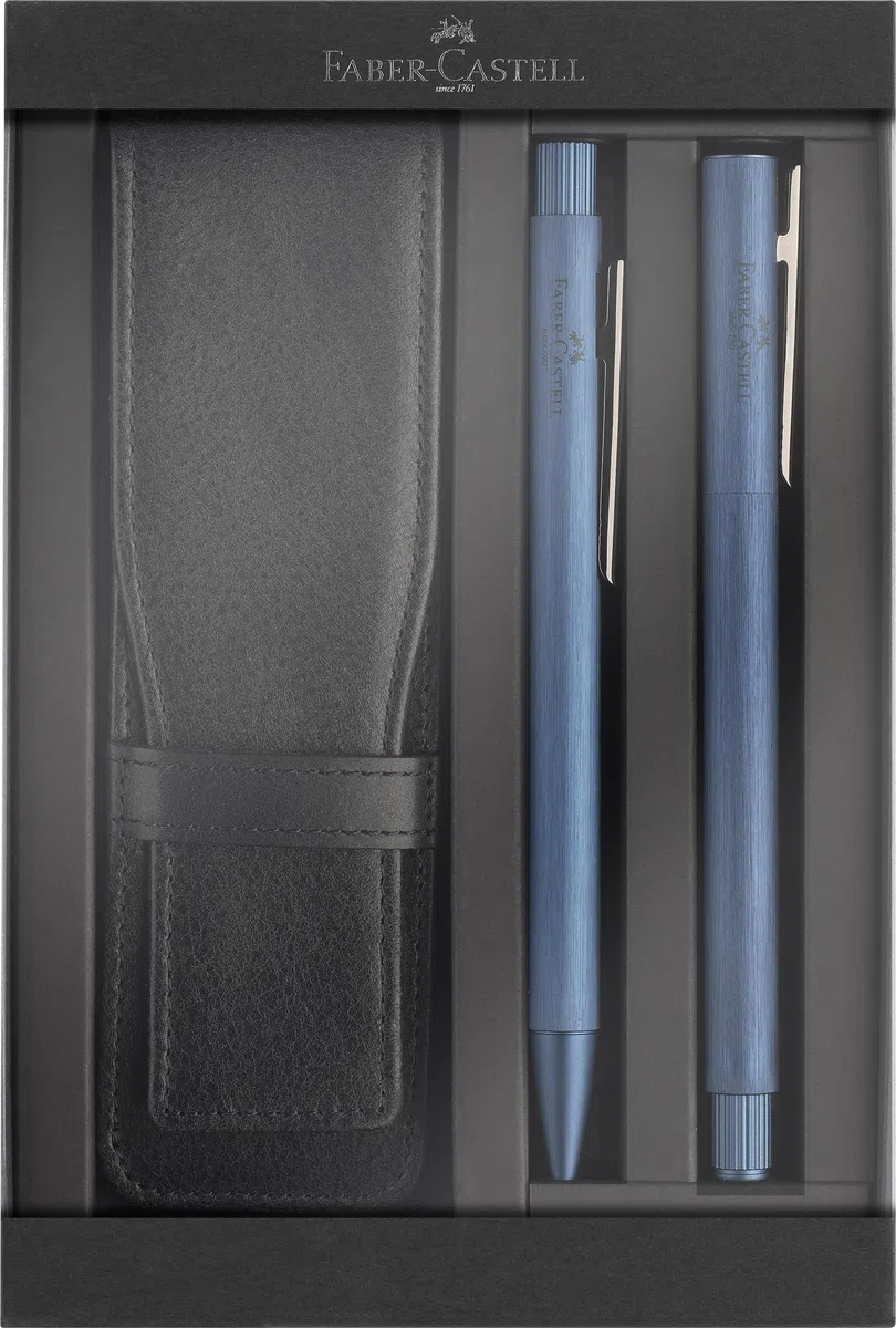 Faber-Castell 202186 - Set regalo Neo Slim blu scuro, con penna stilografica, penna a sfera e astuccio per penne, set da scrittura elegante
