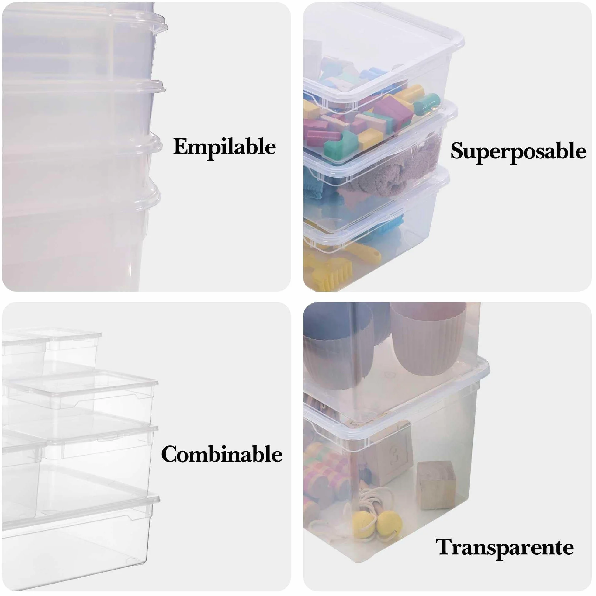 Sundis Clear Box, set di 6 scatole portaoggetti 22l, con coperchio, plastica trasparente, impilabile, ideale per riporre stivali e scarpe invernali