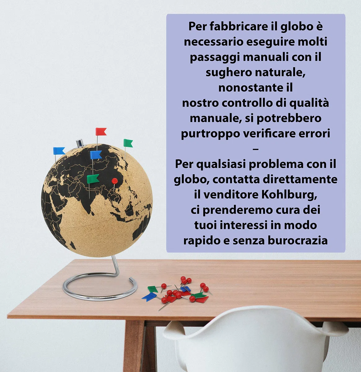 Grande mappamondo in sughero alto 33 cm con 54 spilli diversi - Mappamondo girevole in sughero - Mappamondo come idea regalo per giramondo