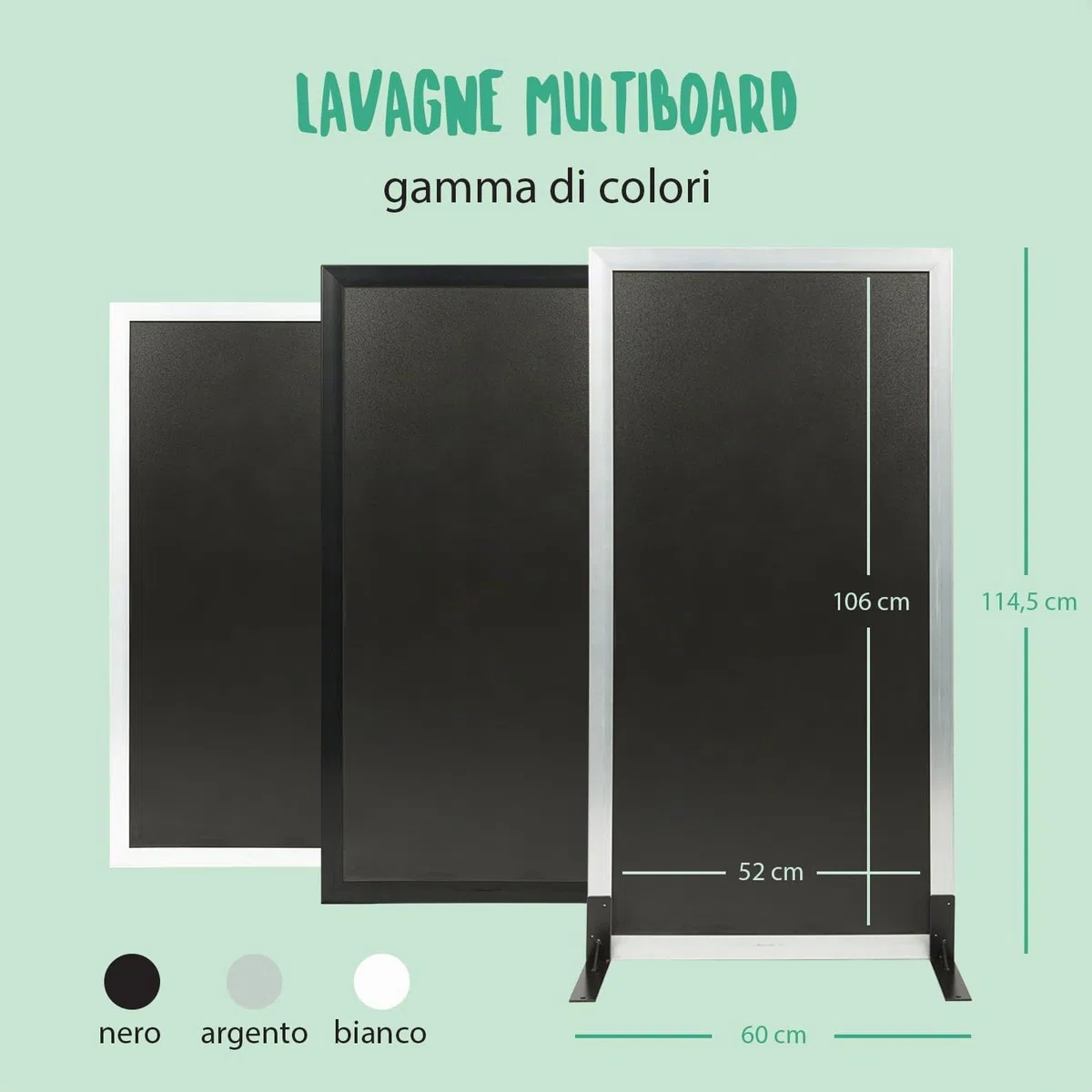 SECURIT - Lavagna Da Terra Multiboard - Per Pennarelli A Gesso Liquido- Per Caffè, Ristoranti, Bar, Negozi- 60x114,5 cm - Colore Acciaio