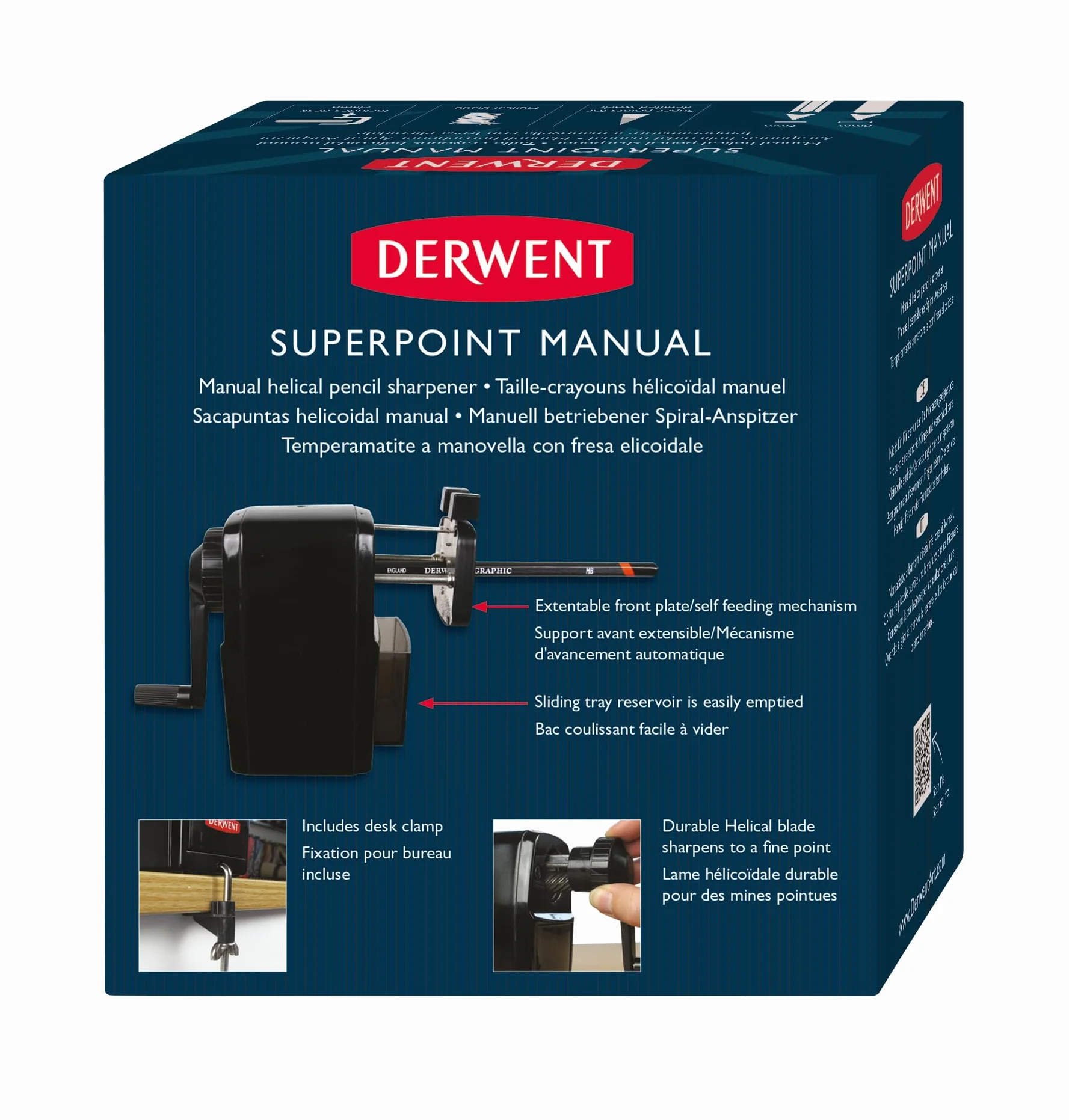 Derwent Super Point Temperino Manuale Elicoidale da Tavolo con Serbatoio e Vassoio Scorrevole