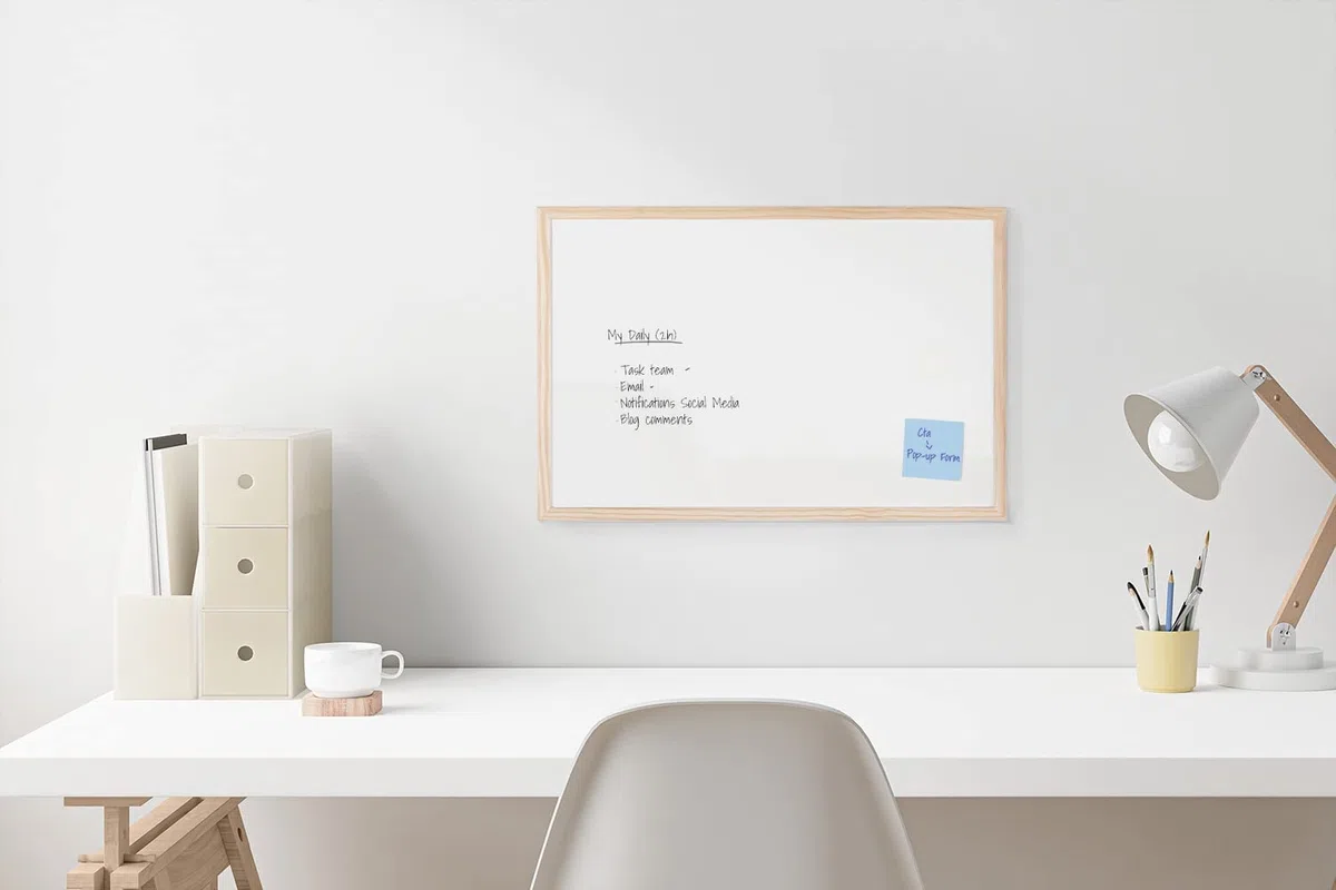 Bi-Joy Lavagna Bianca Non magnetica, Superficie cancellabile a secco, con Cornice in Legno di Pino (80 x 60 cm)