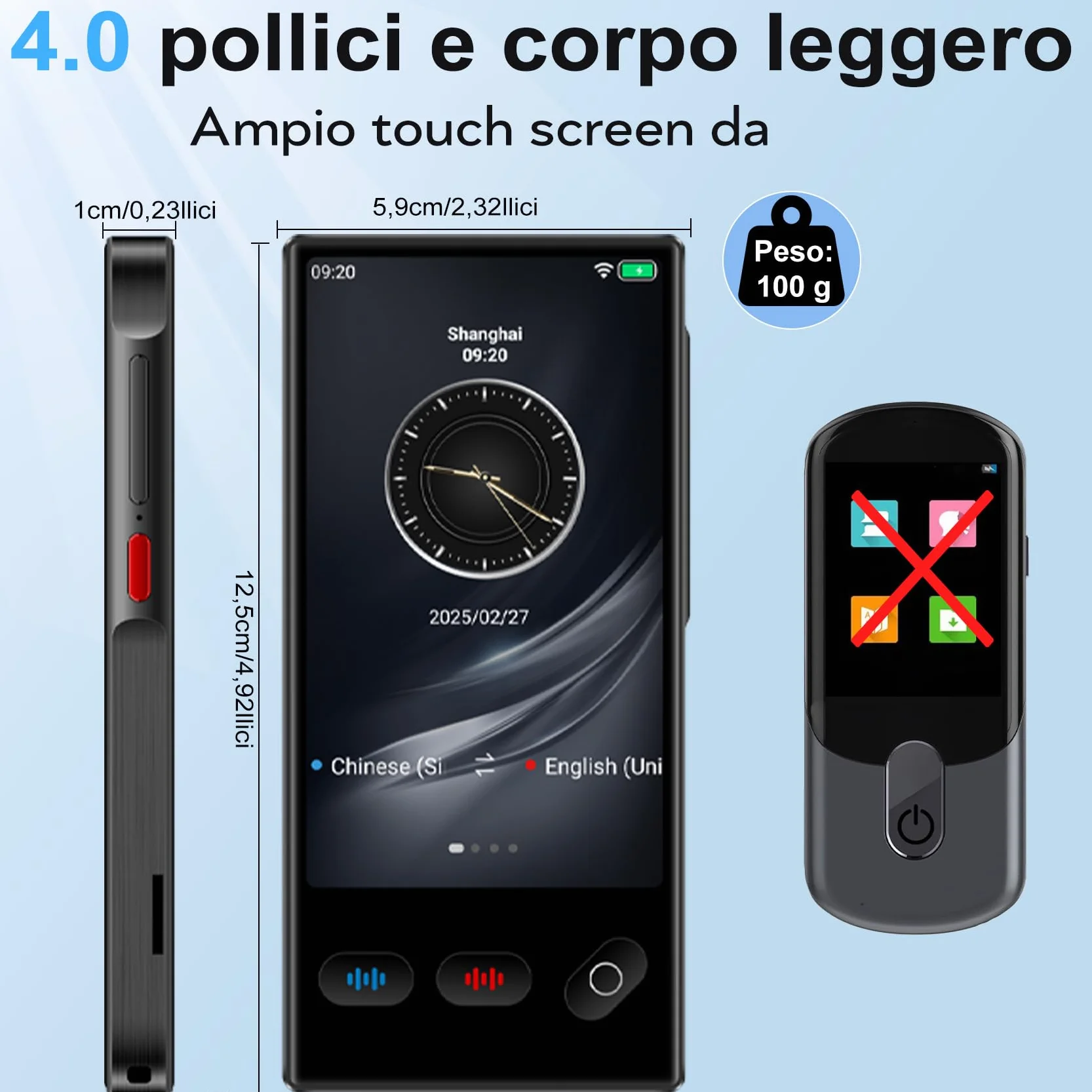 Traduttore Vocale Istantaneo Multilingue per 148 Lingue Online e 19 Offline (Italiano Offline), Traduttore Simultaneo Vocale Traduzione di Foto Supporta WiFi/Bluetooth con Batteria da 1500 mAh