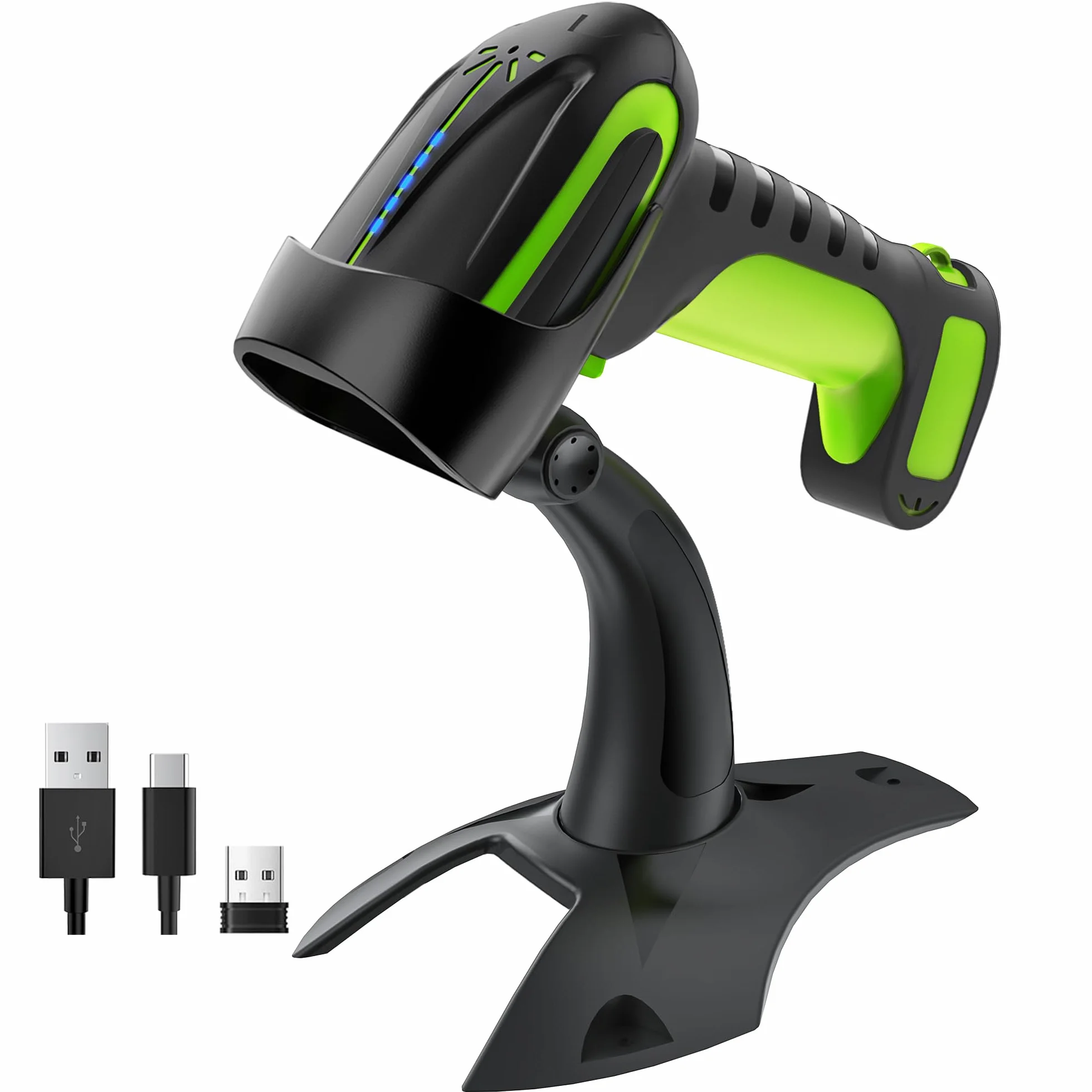 Tera Lettore di codici a barre di qualità industriale QR 1D 2D wireless portatile USB-C cablato + Wireless 2.4G + Bluetooth Eccellente resistenza alle cadute (3m) con supporto super stabile, 8100-GN