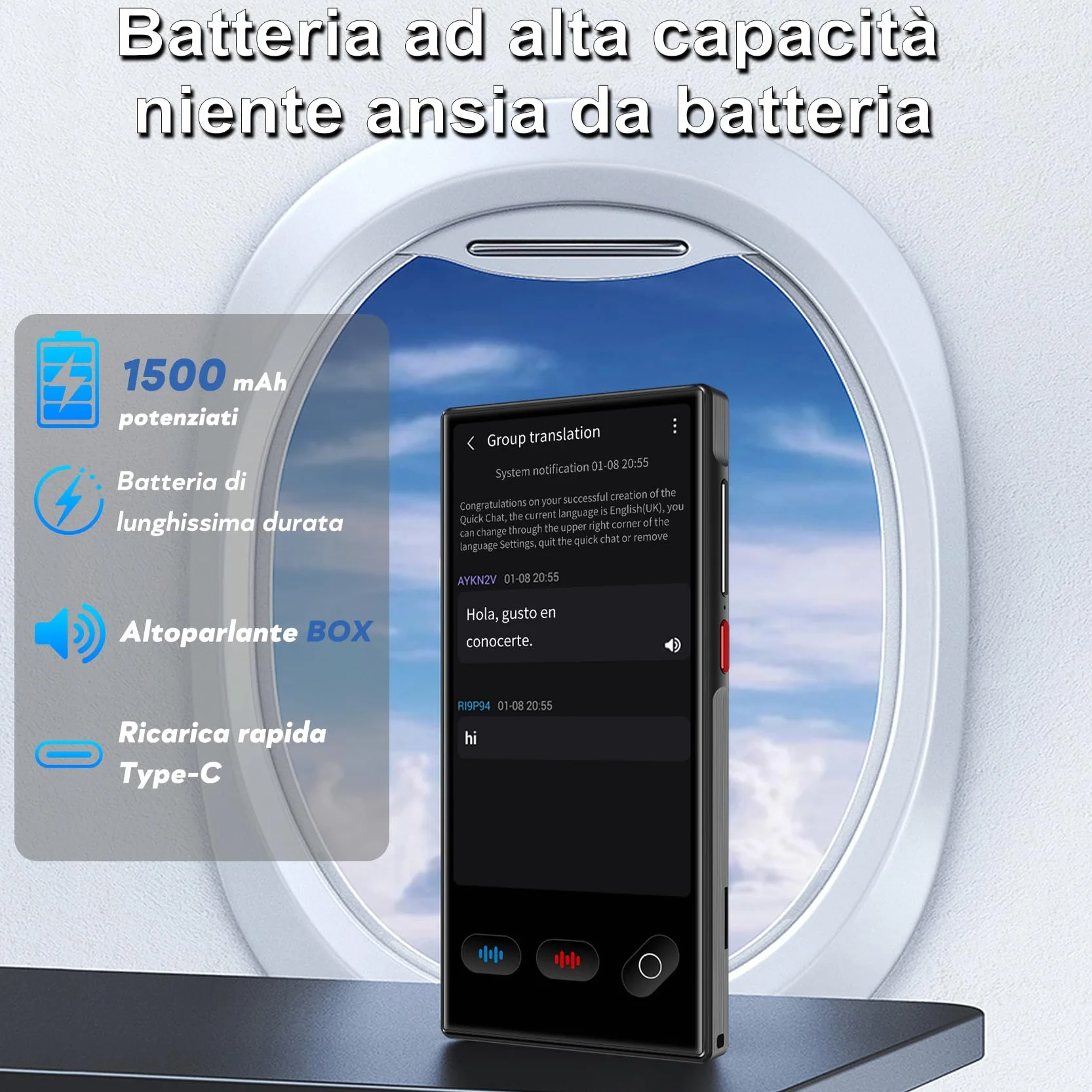 Traduttore Vocale Istantaneo Multilingue per 148 Lingue Online e 19 Offline (Italiano Offline), Traduttore Simultaneo Vocale Traduzione di Foto Supporta WiFi/Bluetooth con Batteria da 1500 mAh