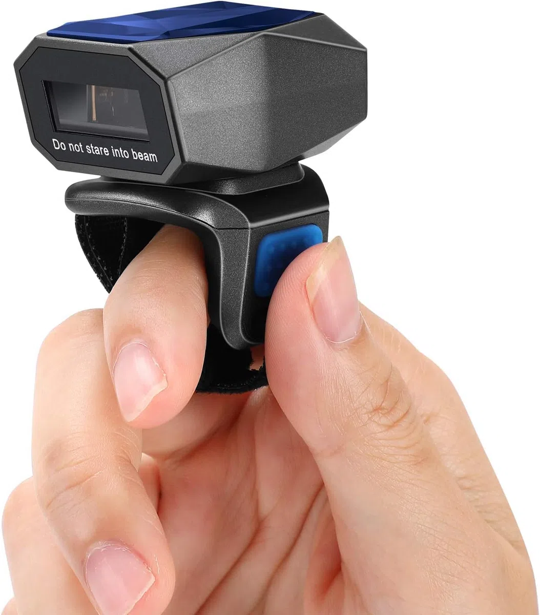 Eyoyo 1D Scanner di codici a barre Bluetooth, 2,4 G wireless, Mini lettore ad anello con cavo USB per iOS Android, per Magazzino Supermercato Libreria...