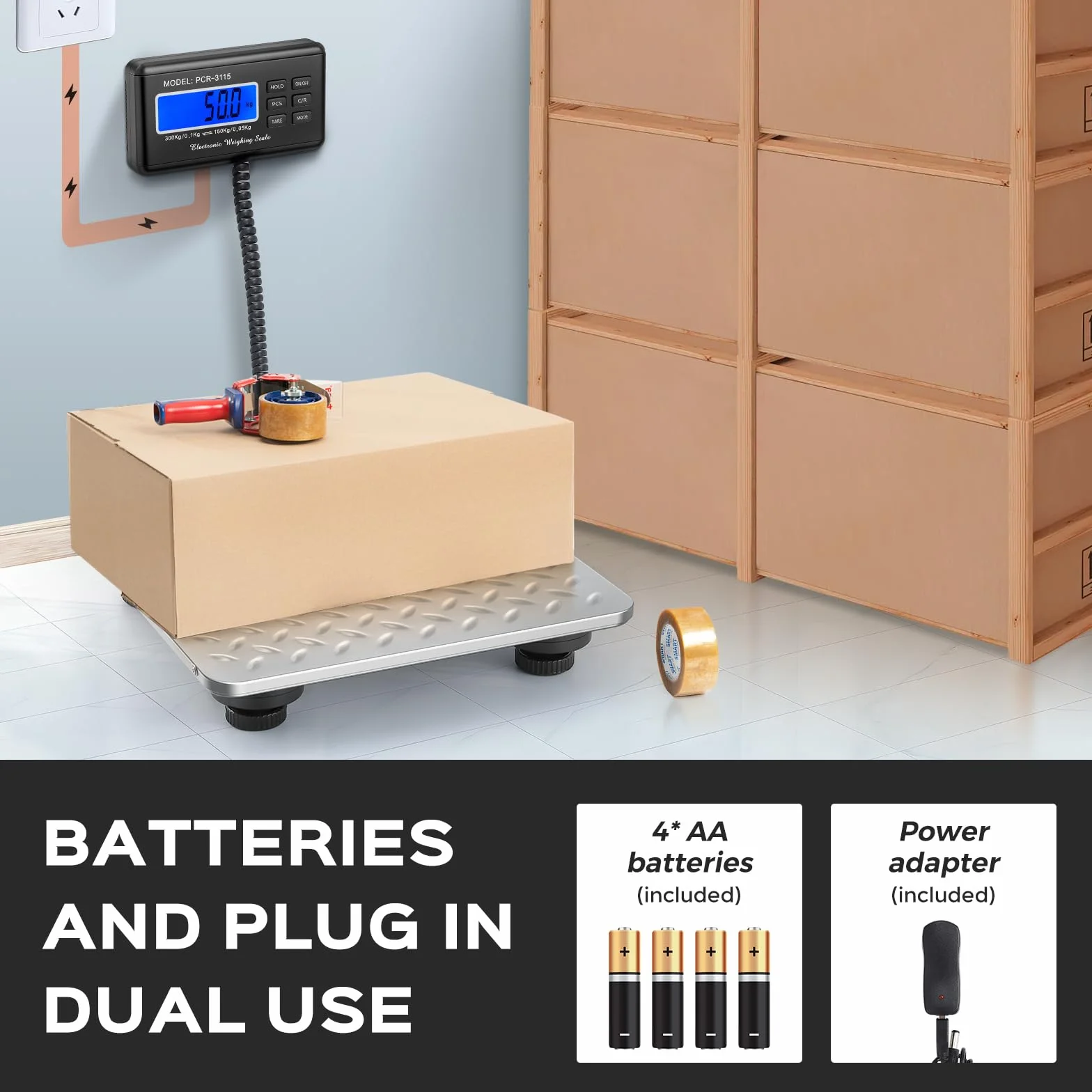 Bonvoisin Bilancia Postale Digitale 300kg/660lb, Display LCD Esterno, Piatto Acciaio Inox, Doppia Portata Precisione 300kg/0,1kg & 150kg/0,05kg, Commutabile kg/oz/lb/lb:oz, Funzione Conteggio