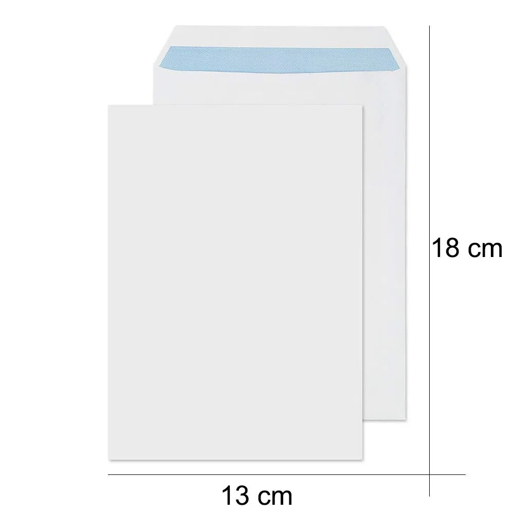 1000 pz Buste Bianche postali 13x18 cm 80grm2 taglio dritto Lembo NON gommato Monolucida Kraft Bianco cod. 320 Blasetti