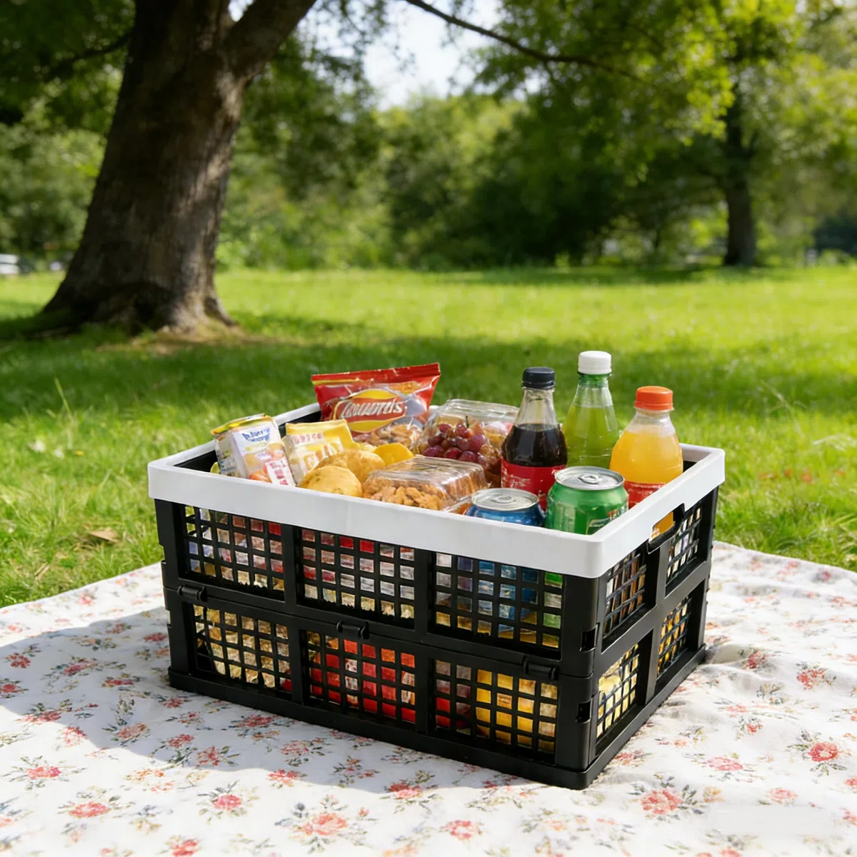 Set di 3 cesti pieghevoli impilabili da 30 l, cassette pieghevoli in plastica