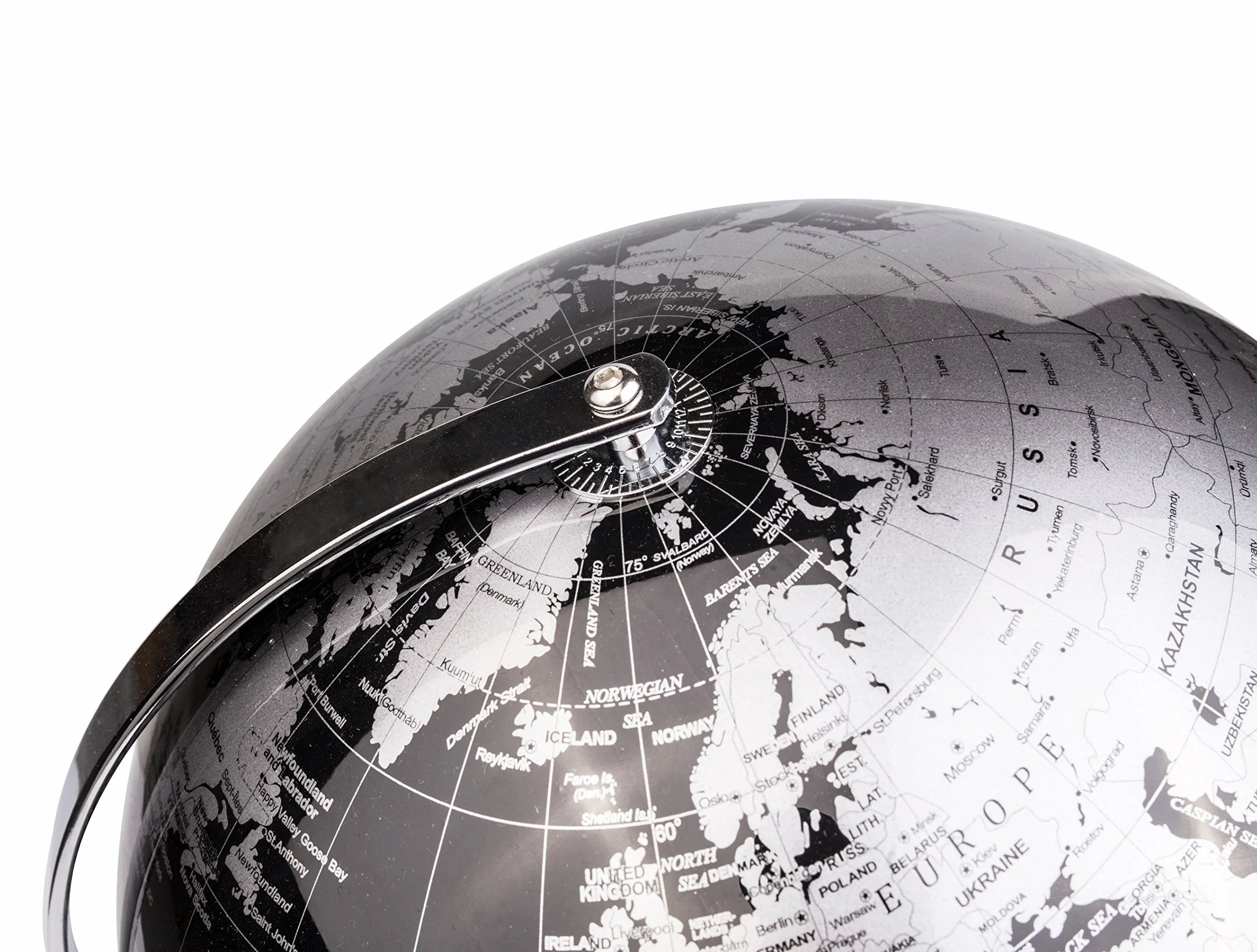 Exerz 30cm Mappamondo - Mappa Inglese - Con Base In Metallo Globo Della Scuola Decorazione/Educazione/Geografica/Moderna - Diametro 30cm Nero Metallizzato
