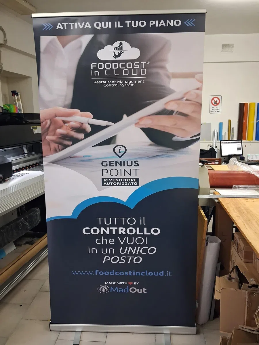 Roll Up Pubblicitario Personalizzato Stampa HD Modello STRONG Espositore Avvolgibile in Alluminio con Tela Premium Anti-Arricciamento Ideale per Fiere, Eventi e Negozi, 100 x 200 cm