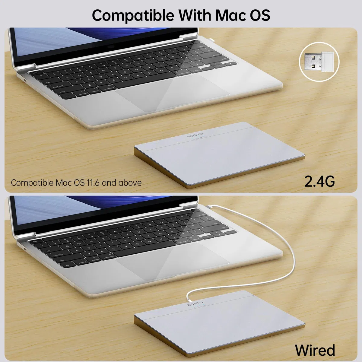 Eacam NUOVA BOSTO T02 Wired o Wireless Touchpad, Navigazione Multi-touch Trackpad Portatile per Utente PC per Laptop per Computer Desktop