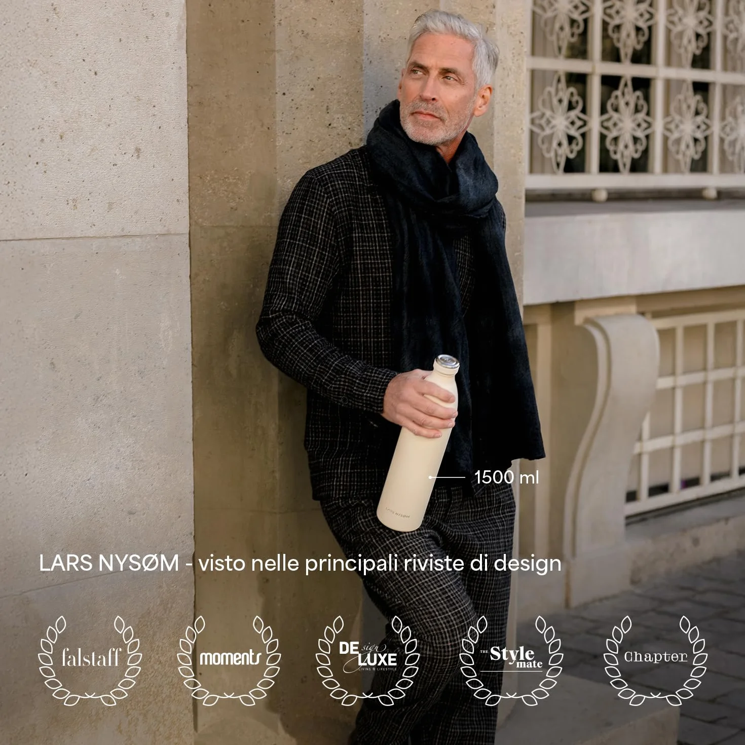 LARS NYSØM Borraccia Termica 1500ml Acciaio Inox Bottiglia Isolata 1.5 Litro Sport Bicicletta