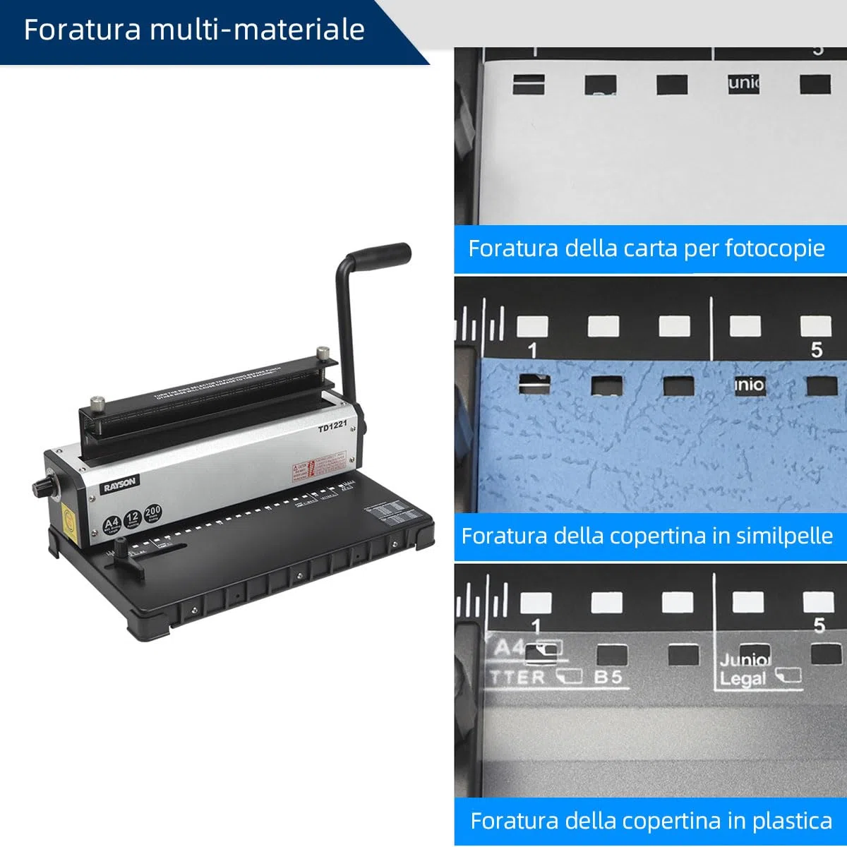 RAYSON Rilegatrice Spirale Metallica, 23 Fori, 250 Fogli, TD-1221