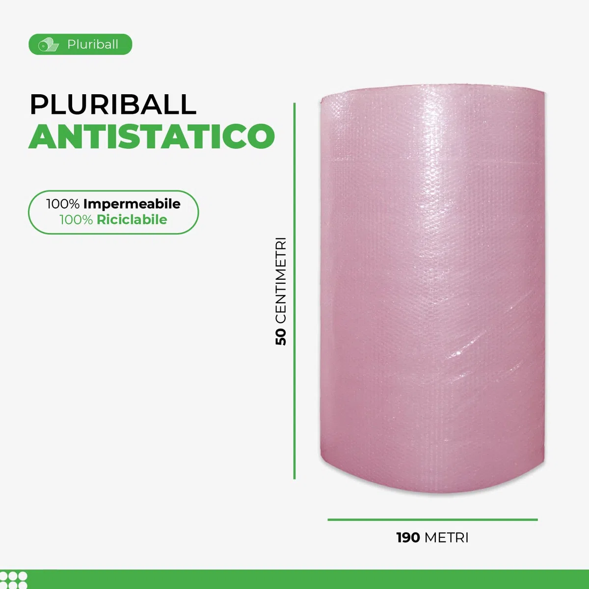 ImballaggiPer Rotolo Pluriball Antistatico 50cm x 190mt 90gr/mq, Bobina per Imballaggio di Materiale Elettronico