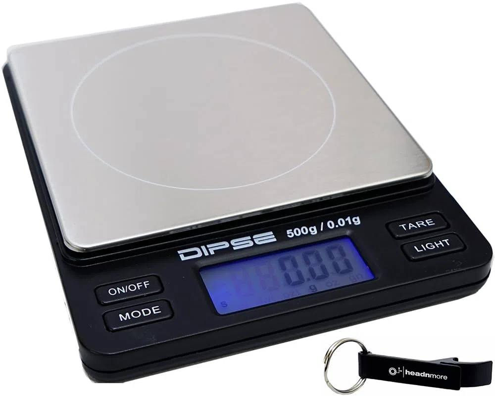 HEADNMORE® Bundle DIPSE® - Bilancia digitale TP500 (500 x 0,01 g) + portachiavi HEADNMORE®