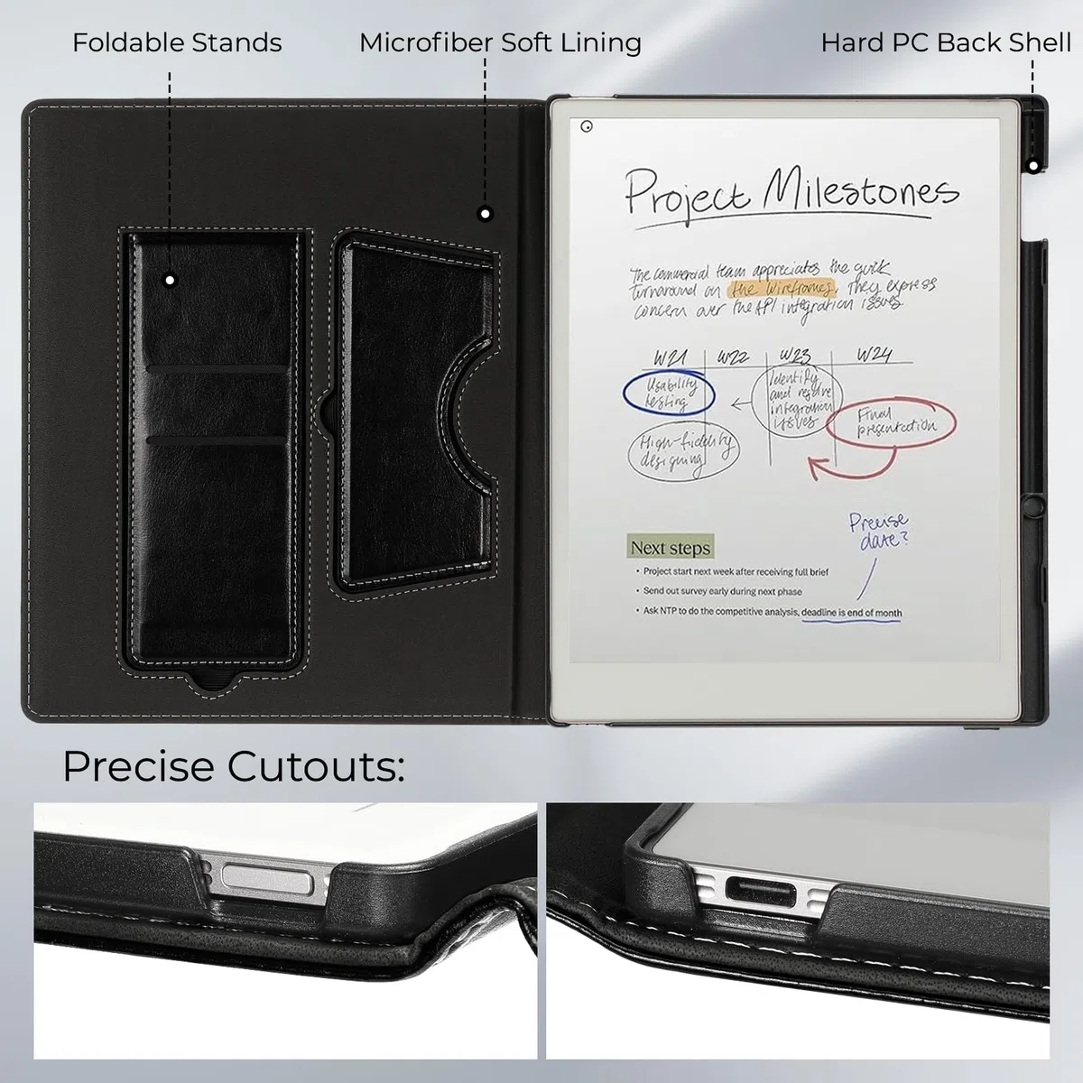 E NET-CASE Custodia per tablet Remarkable Paper Pro da 11,8 pollici (2024) – Design portatile aziendale in pelle PU aggiornata per carta digitale Remarkable Paper Pro con portapenne (nero vs marrone)