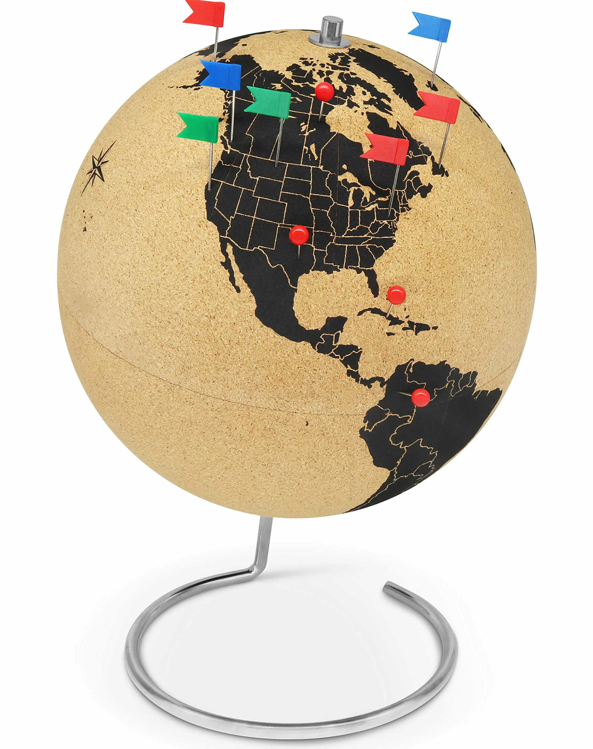 Grande mappamondo in sughero alto 33 cm con 54 spilli diversi - Mappamondo girevole in sughero - Mappamondo come idea regalo per giramondo