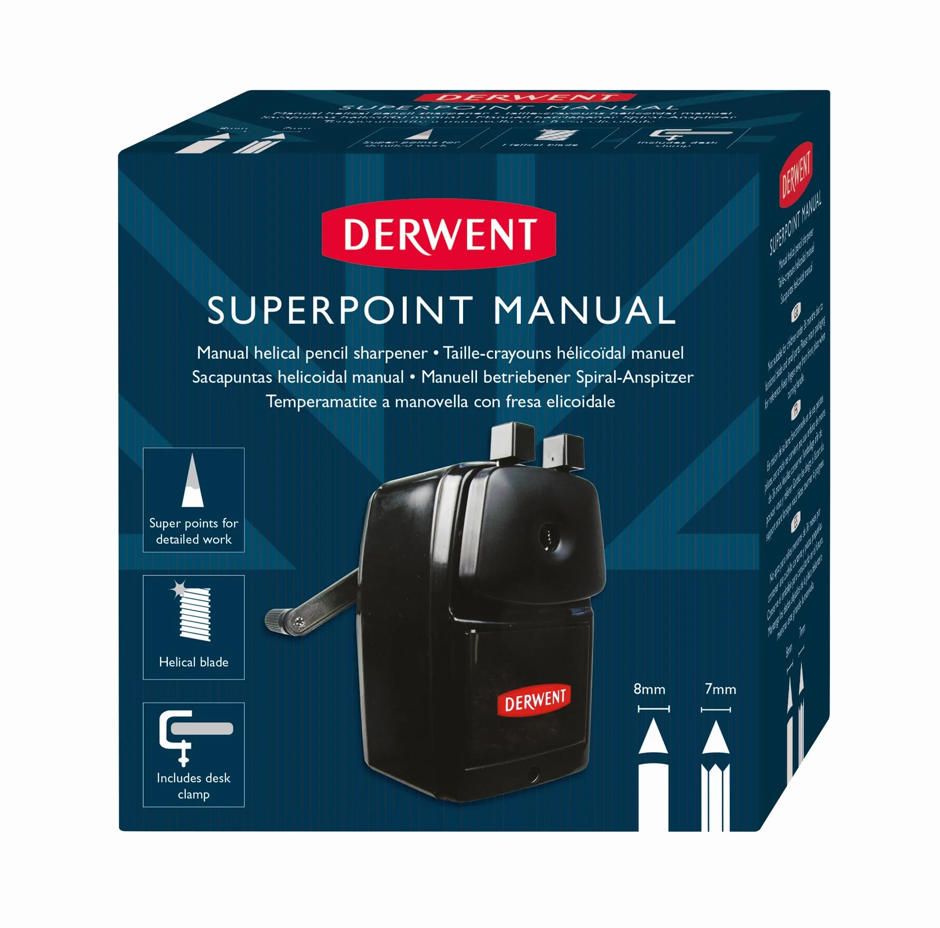 Derwent Super Point Temperino Manuale Elicoidale da Tavolo con Serbatoio e Vassoio Scorrevole