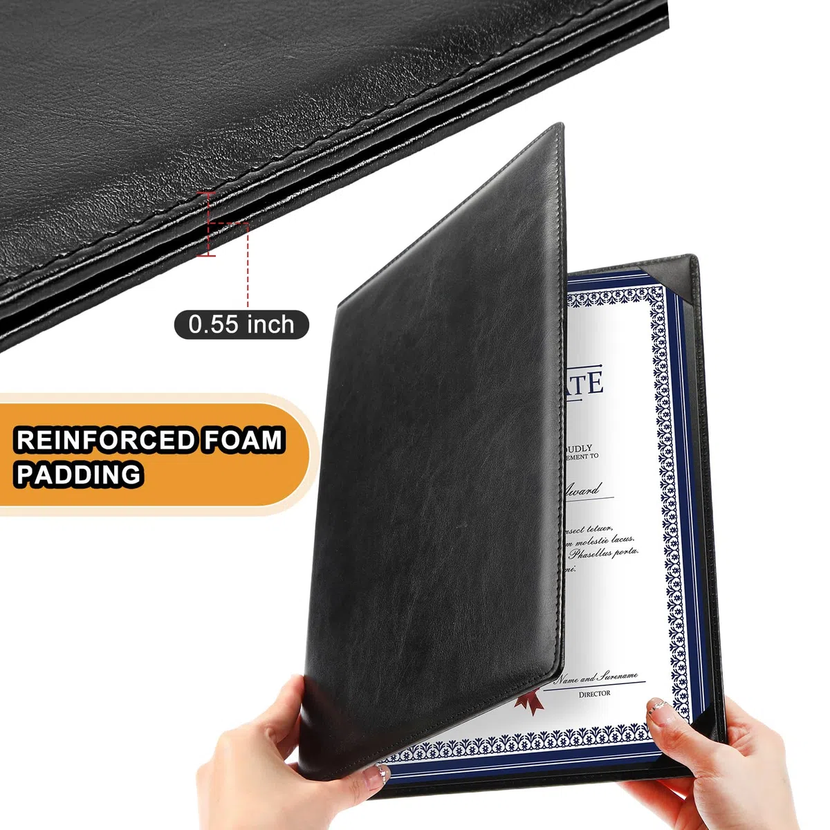 Tenare 10 porta diploma in pelle per certificati, 21,9 x 28,9 cm, per premi in formato lettera, in poliuretano, lisci, per certificati neri, per menu di laurea