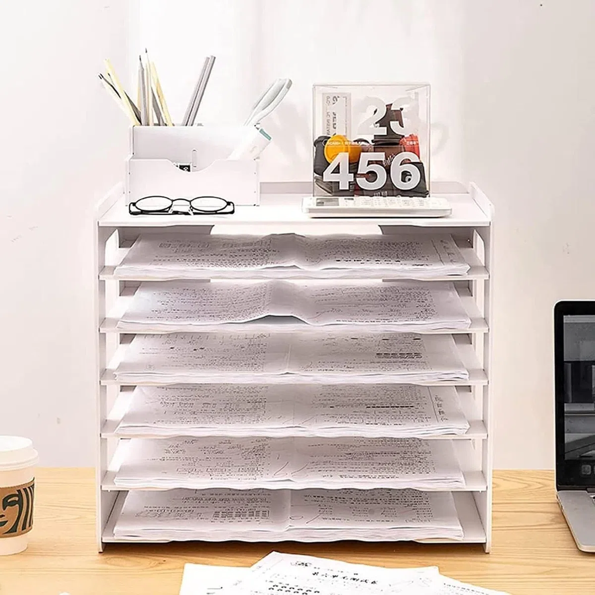 Organizzatore di Carta, 17,5x11,8x15,6 Pollici Organizzatore di File da scrivania, Portadocumenti A3 con 7 Ripiani, Portadocumenti da scrivania, Vassoio per Lettere da scrivania