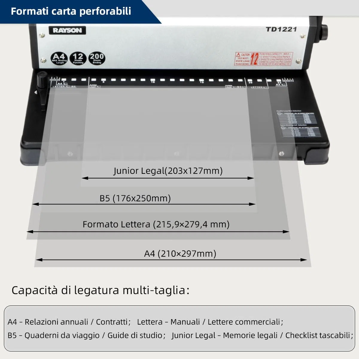 RAYSON Rilegatrice Spirale Metallica, 23 Fori, 250 Fogli, TD-1221